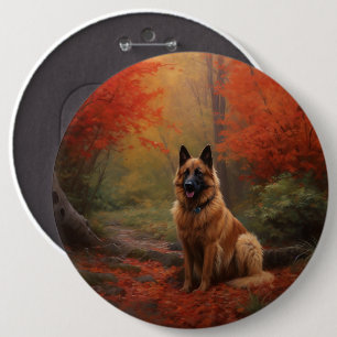 Belgian Shepherd in Autumn Leaves Fall Inspire Button