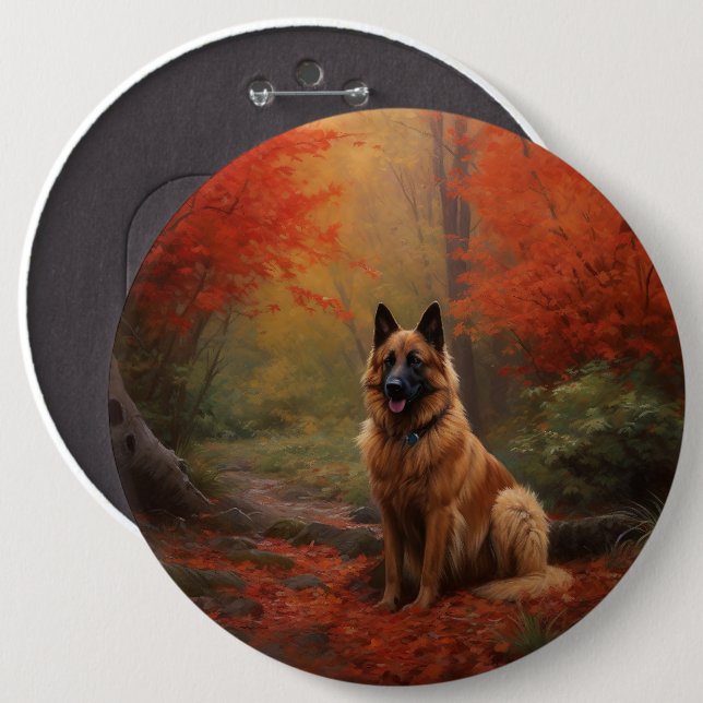 Belgian Shepherd in Autumn Leaves Fall Inspire  Button (Front & Back)