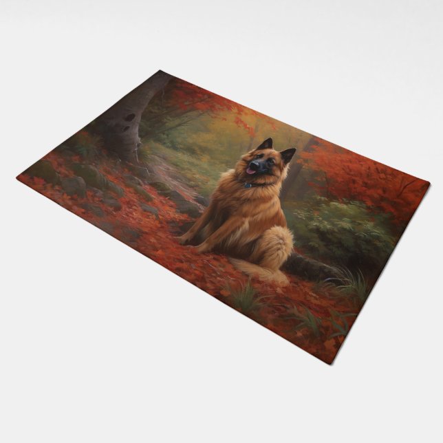 Belgian Shepherd in Autumn Leaves Fall Inspire  Doormat (Angled)