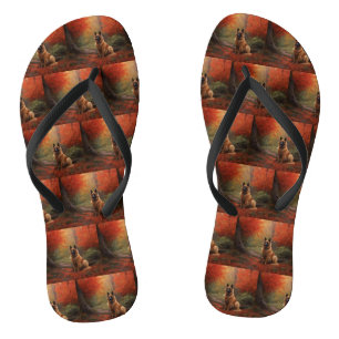 Belgian Shepherd in Autumn Leaves Fall Inspire  Flip Flops