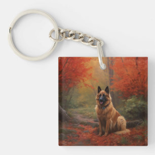 Belgian Shepherd in Autumn Leaves Fall Inspire  Keychain