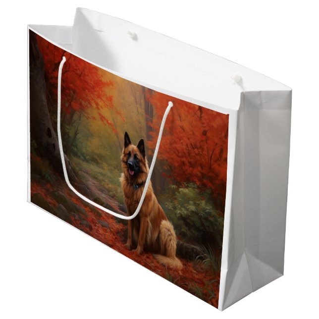 Belgian Shepherd in Autumn Leaves Fall Inspire  Large Gift Bag (Front Angled)