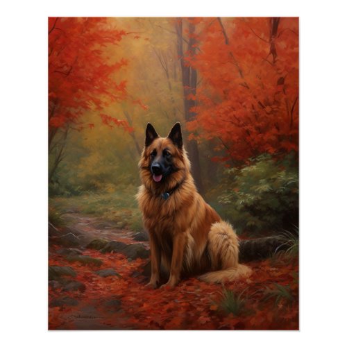 Belgian Shepherd in Autumn Leaves Fall Inspire  Poster