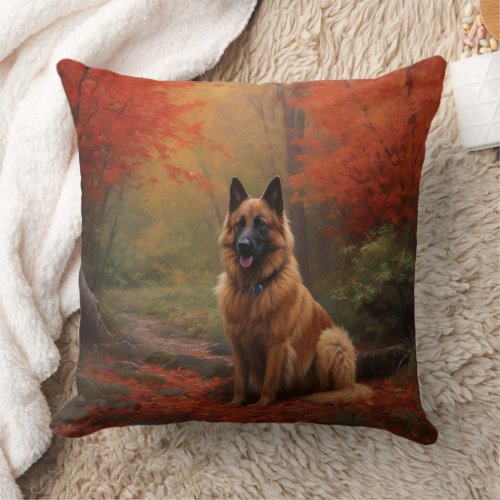Belgian Shepherd in Autumn Leaves Fall Inspire  Throw Pillow