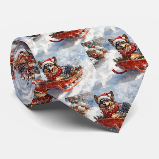 Belgian Shepherd in Sledge Let it Snow Christmas Neck Tie (Rolled)