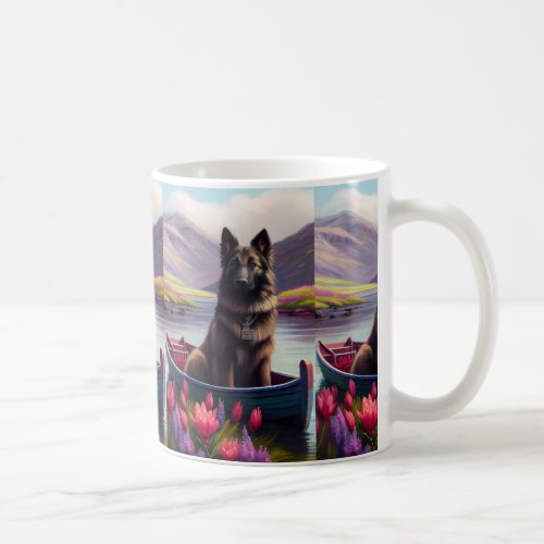 Belgian Shepherd on a Paddle A Scenic Adventure Coffee Mug