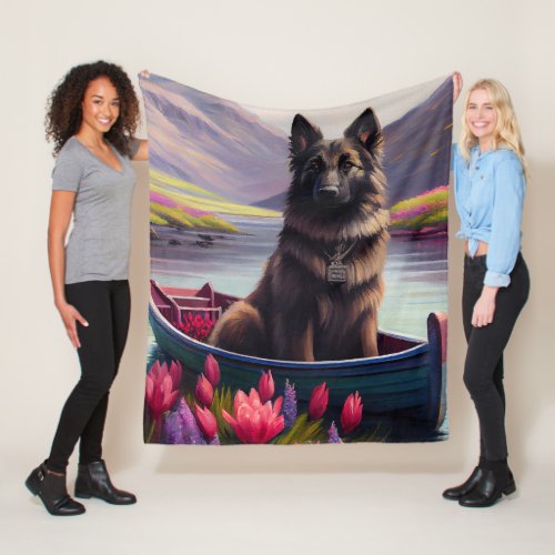 Belgian Shepherd on a Paddle A Scenic Adventure Fleece Blanket