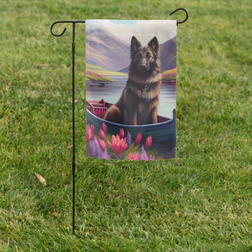 Belgian Shepherd on a Paddle A Scenic Adventure Garden Flag