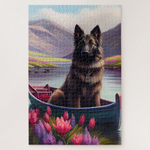 Belgian Shepherd on a Paddle A Scenic Adventure Jigsaw Puzzle