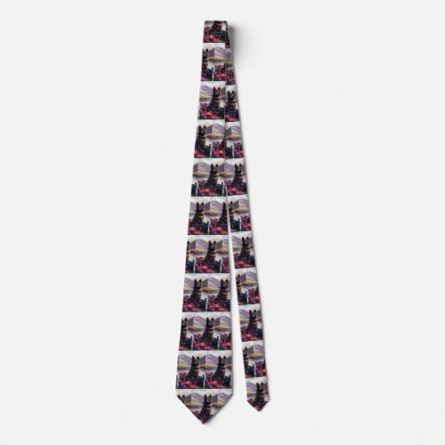 Belgian Shepherd on a Paddle A Scenic Adventure Neck Tie