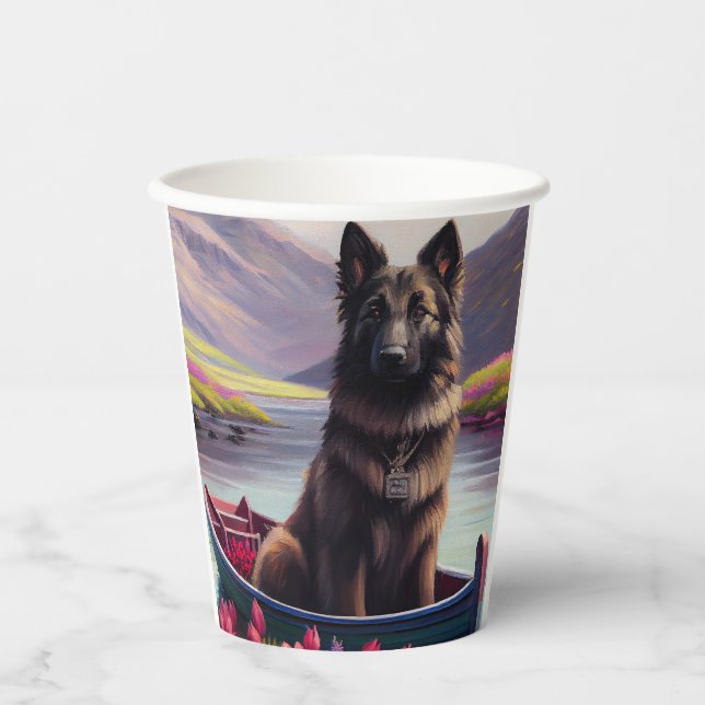 Belgian Shepherd on a Paddle: A Scenic Adventure Paper Cups (Front)
