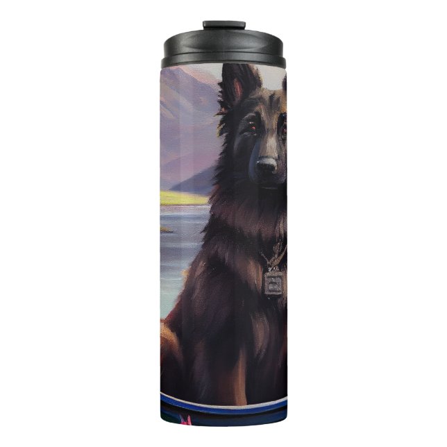 Belgian Shepherd on a Paddle: A Scenic Adventure Thermal Tumbler (Front)
