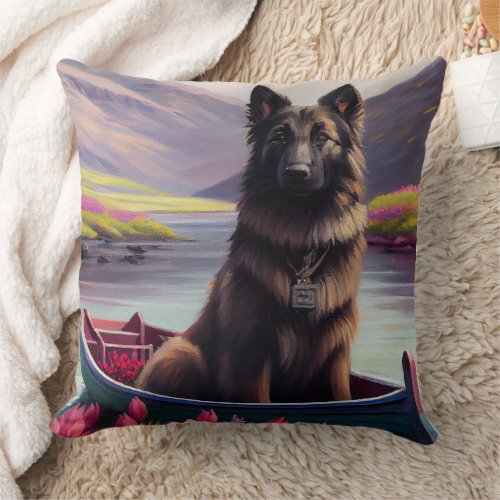 Belgian Shepherd on a Paddle A Scenic Adventure  Throw Pillow