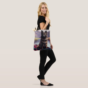 Belgian Shepherd on a Paddle: A Scenic Adventure Tote Bag