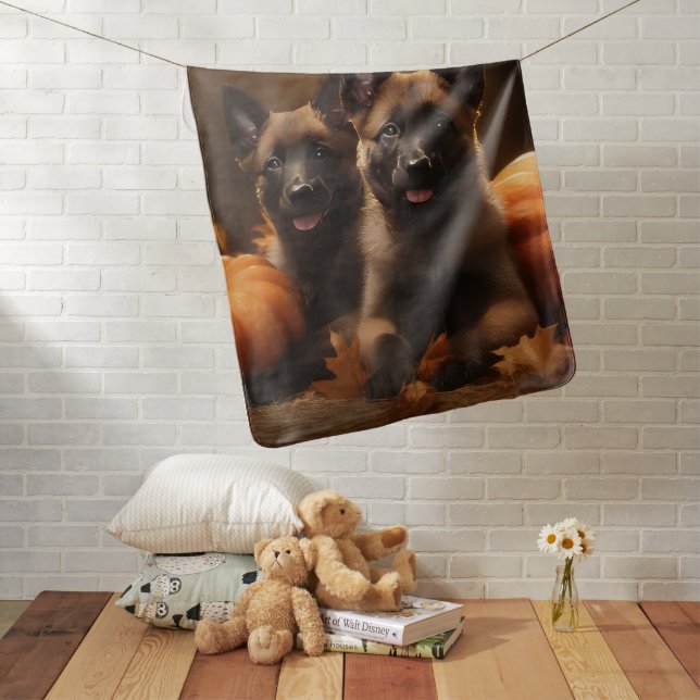 Belgian Shepherd Puppy Autumn Delight Pumpkin Baby Blanket (In Situ)