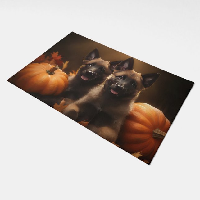Belgian Shepherd Puppy Autumn Delight Pumpkin Doormat (Angled)