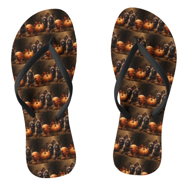 Belgian Shepherd Puppy Autumn Delight Pumpkin Flip Flops (Footbed)