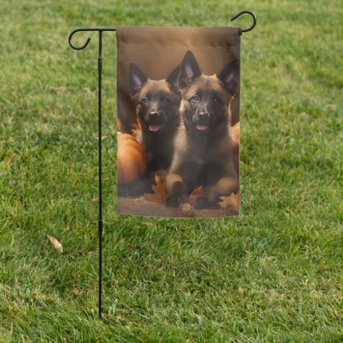 Belgian Shepherd Puppy Autumn Delight Pumpkin Garden Flag