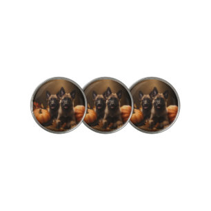 Belgian Shepherd Puppy Autumn Delight Pumpkin Golf Ball Marker