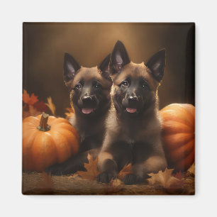 Belgian Shepherd Puppy Autumn Delight Pumpkin Magnet