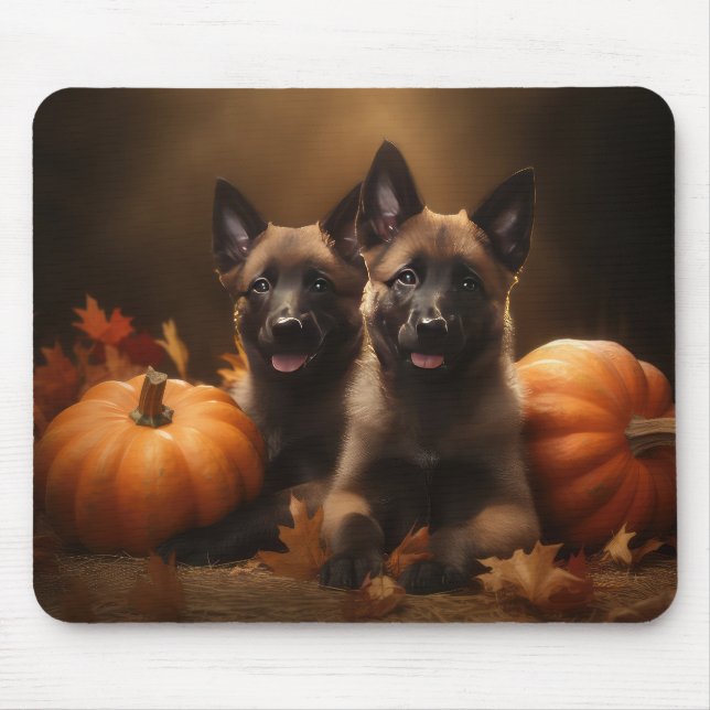 Belgian Shepherd Puppy Autumn Delight Pumpkin Mouse Pad (Front)