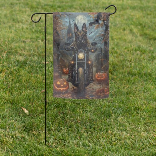 Belgian Shepherd Riding Motorcycle Halloween Scary Garden Flag