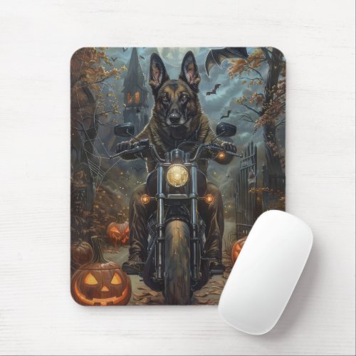 Belgian Shepherd Riding Motorcycle Halloween Scary Mouse Pad