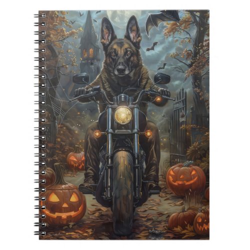 Belgian Shepherd Riding Motorcycle Halloween Scary Notebook