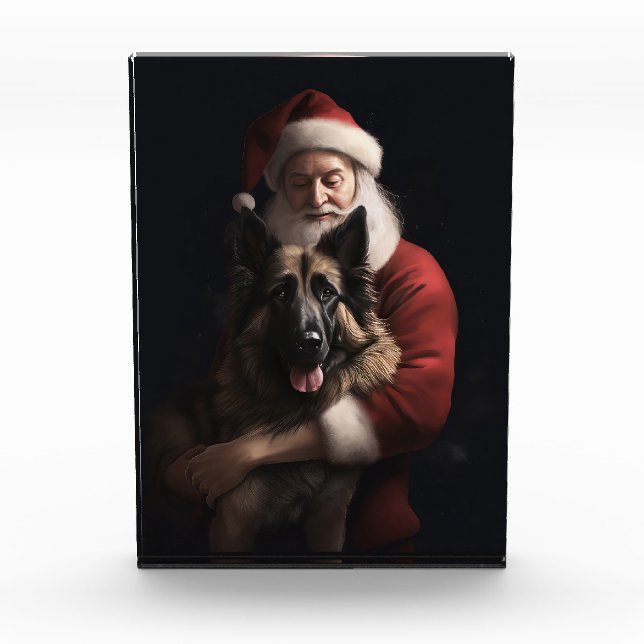 Belgian Shepherd Santa Claus Festive Christmas Acrylic Award (Front)