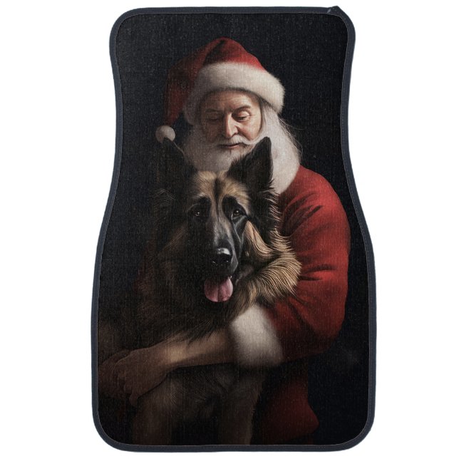 Belgian Shepherd Santa Claus Festive Christmas Car Floor Mat (Front)