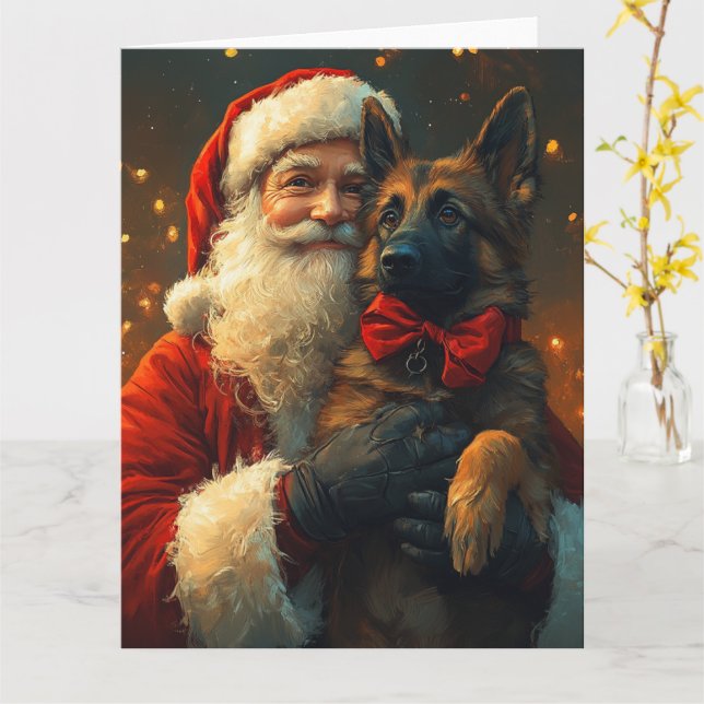 Belgian Shepherd Santa Claus Festive Christmas Card (Yellow Flower)