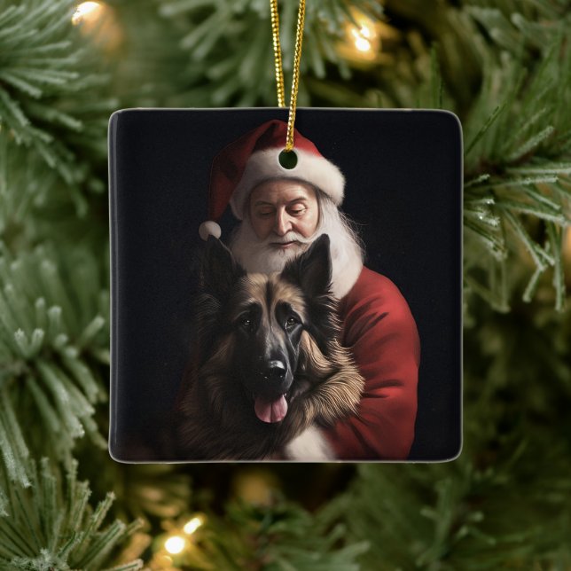 Belgian Shepherd Santa Claus Festive Christmas Ceramic Ornament (Tree)