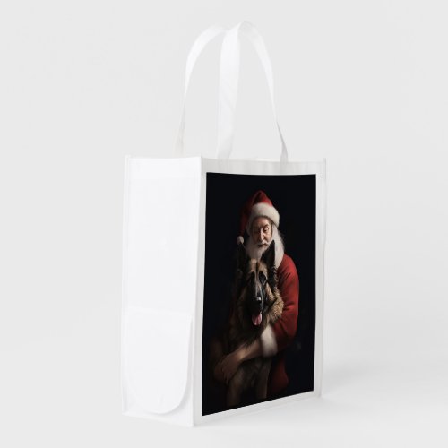 Belgian Shepherd Santa Claus Festive Christmas Grocery Bag