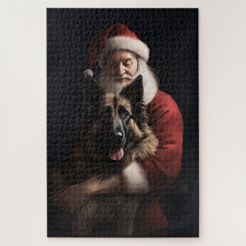 Belgian Shepherd Santa Claus Festive Christmas Jigsaw Puzzle