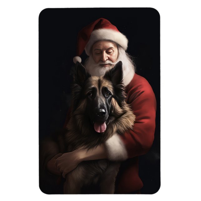 Belgian Shepherd Santa Claus Festive Christmas Magnet (Vertical)
