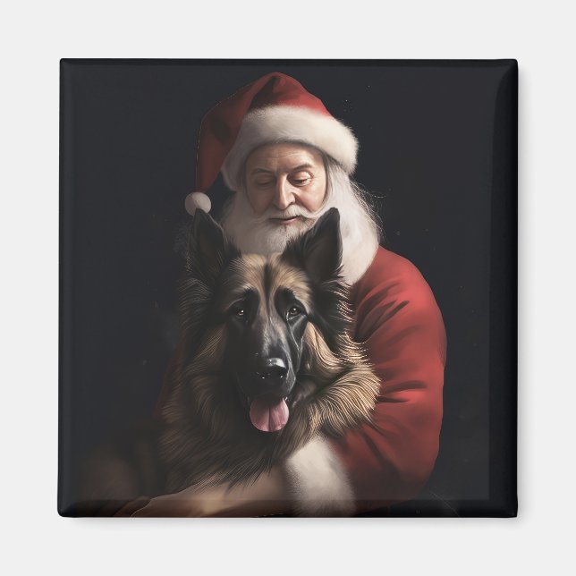 Belgian Shepherd Santa Claus Festive Christmas Magnet (Front)