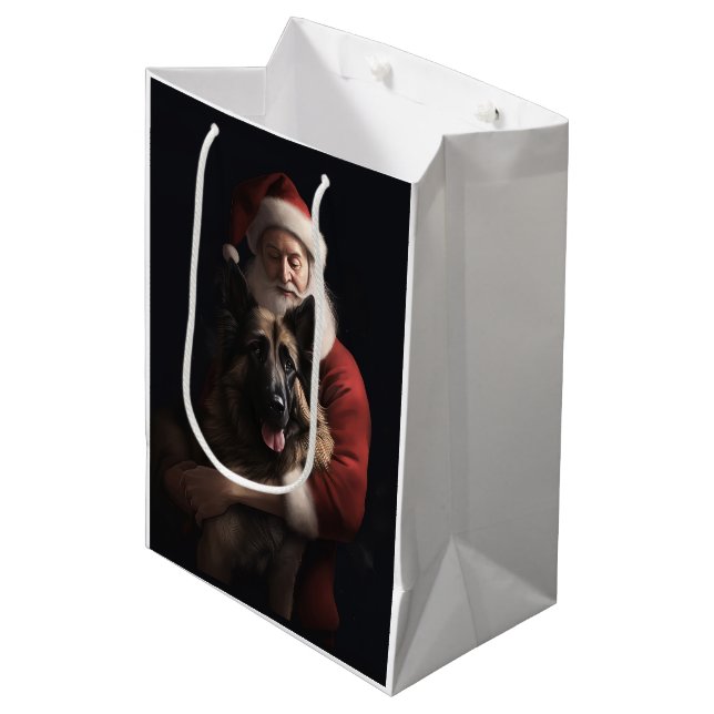 Belgian Shepherd Santa Claus Festive Christmas Medium Gift Bag (Front Angled)