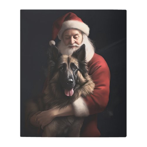 Belgian Shepherd Santa Claus Festive Christmas Metal Print