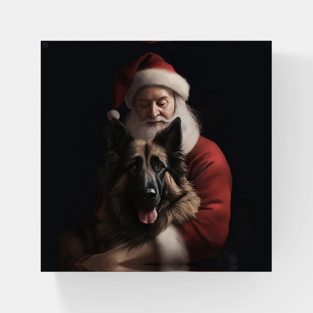 Belgian Shepherd Santa Claus Festive Christmas Paperweight (Front)