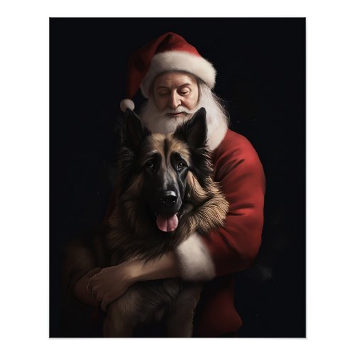 Belgian Shepherd Santa Claus Festive Christmas Poster