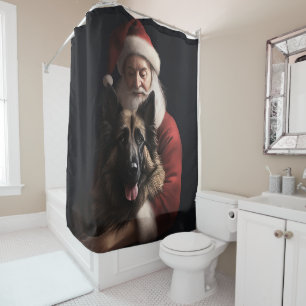 Belgian Shepherd Santa Claus Festive Christmas Shower Curtain