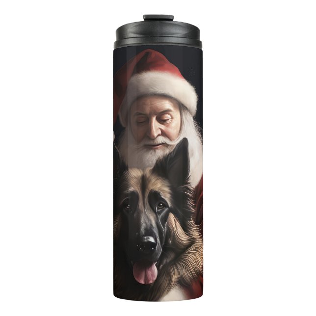 Belgian Shepherd Santa Claus Festive Christmas Thermal Tumbler (Front)