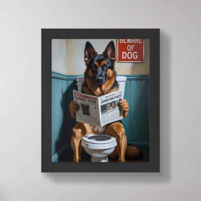 Belgian Shepherd Sitting On Toilet Funny Framed Art (Framed Front)