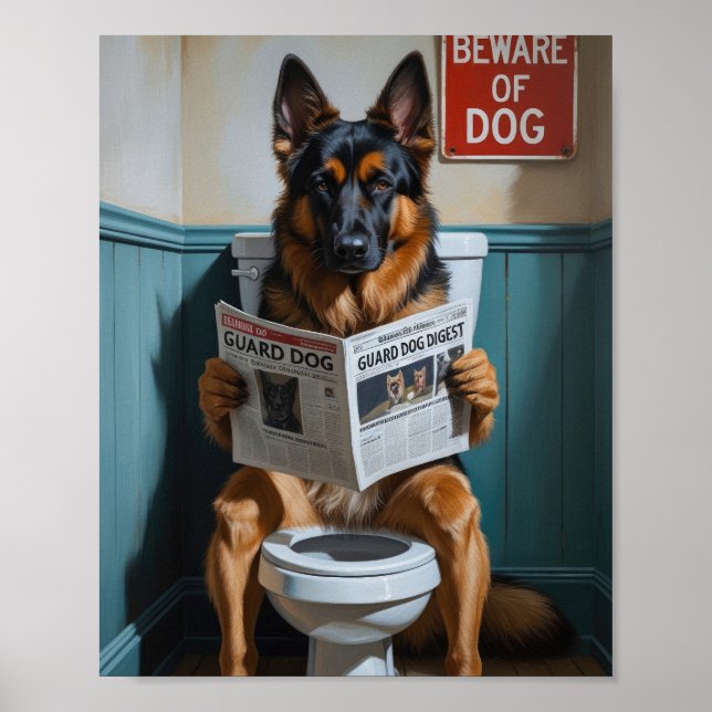 Belgian Shepherd Sitting On Toilet Funny Framed Art (Front)