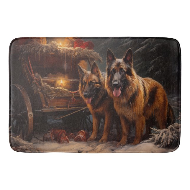 Belgian Shepherd Snowy Sleigh Christmas Decor Bath Mat (Front)