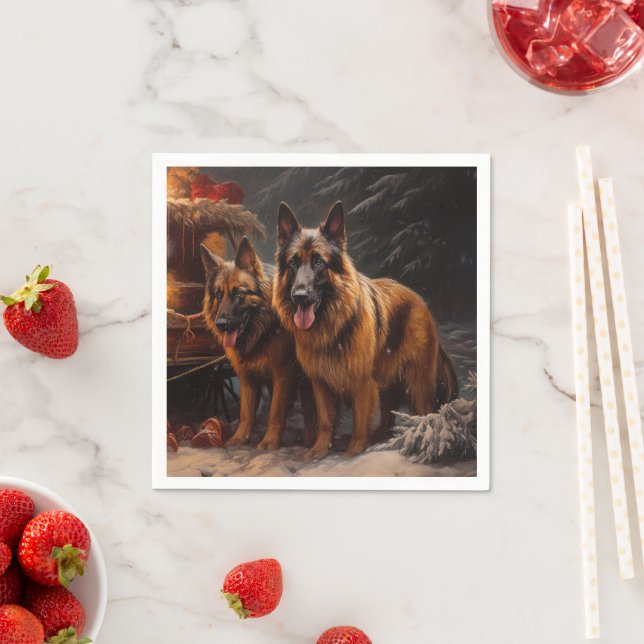 Belgian Shepherd Snowy Sleigh Christmas Decor Napkins (Insitu)