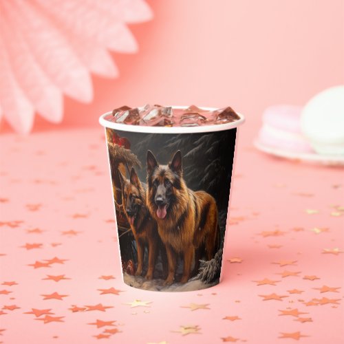 Belgian Shepherd Snowy Sleigh Christmas Decor Paper Cups