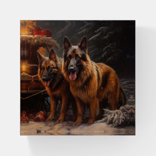 Belgian Shepherd Snowy Sleigh Christmas Decor Paperweight