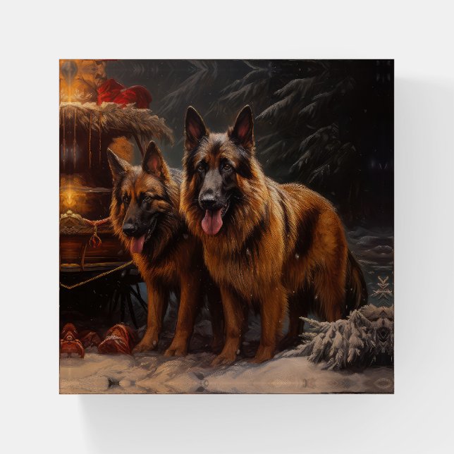 Belgian Shepherd Snowy Sleigh Christmas Decor Paperweight (Front)
