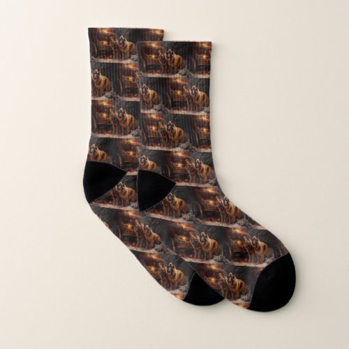 Belgian Shepherd Snowy Sleigh Christmas Decor Socks